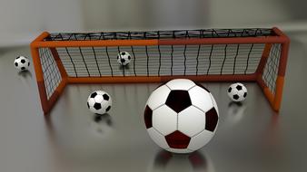 White and black footballs, near the football gate, on clipart