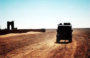 Rally car, on the road, in the beautiful desert in Morocco, Africa