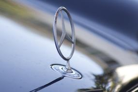 Close-up of the beautiful logo of BMW, on the shiny car