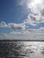 kitesurfing on the waves in the north sea