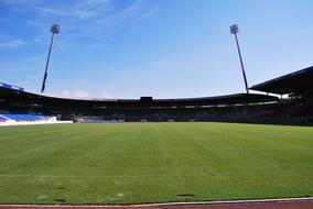 panoramic view of the football field at the stadium on a sunny day