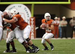 American football players on the green and white field, on the competition in Texas, USA