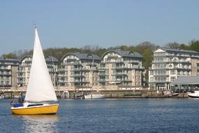 white sailboat in the harbor of Flensburg