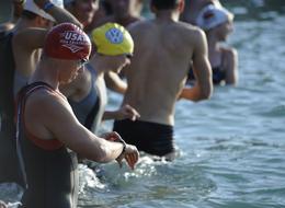 Ironman Competition Race in the water close-up