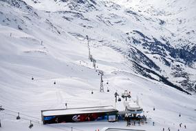 People on the beautiful, white, snowy mountain in Obergurgl Hochgurgl, Austria