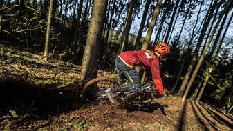 boy riding Mountain bike in forest