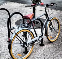 Colorful bike on the street, in light, outdoors