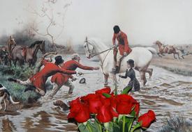 drawing of Fox Hunting Sidesaddle Accident