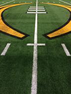 Beautiful, green, yellow, black and white American football field