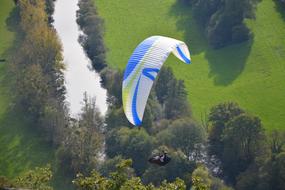 parachutist flying over the river