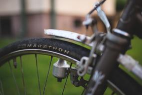 bicycle wheel close up in blurred background