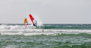 Windsurfing in waves of a Cornwall