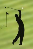 silhouette of golfer on green background