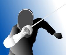 Colorful clipart with the fencer, on the competition