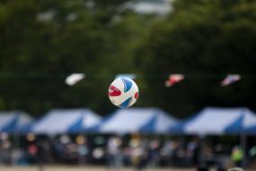 volleyball ball in flight in a blurred background