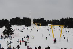 many skiers on the mountain slope