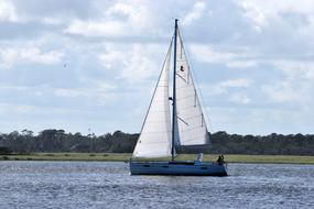 Sail Boat on River at summer day