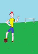 drawing of a soccer player on a field with green grass