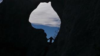 human silhouette in hole, Mountaineering, Hiking