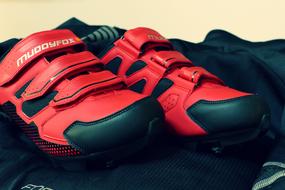 red-black sports shoes close up