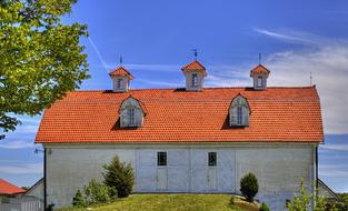 old Barn with dormer windows on red tile gable roof, usa, ohio