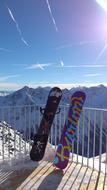 Snowboards on Snowy alpine