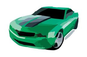 digital, green sports car on a white background