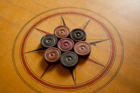 Carrom, tabletop game, carrom men on board