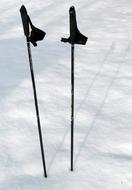 Ski poles in the beautiful, shiny snow in sunlight, in the winter