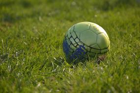 Football, green blue Ball on Grass