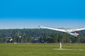 glider over a green field on a sunny day