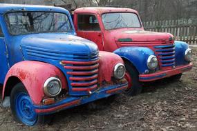 Beautiful, old, retro, blue and red cars