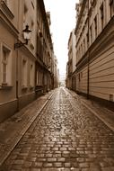 Beautiful, old vintage street, with the pavement, in light