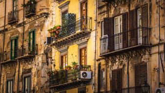 old house facade with balconies