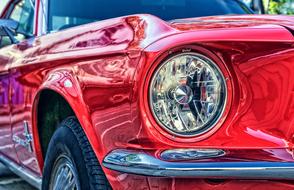 old red mustang close up