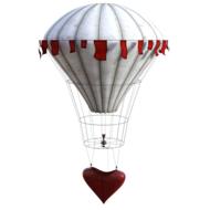 heart is tied to a hot air balloon