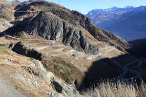 Beautiful landscape of the Alpine Tremola San Gottardo pass road in Switzerland