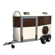 3d model of the brown and cream horse trailer, at white background, clipart