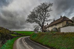 rural scenery road and cottage