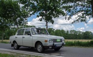 retro car on a rural road in east germany