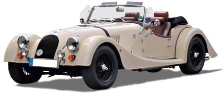 Beautiful, retro, beige Morgan Roadster auto, on the white surface