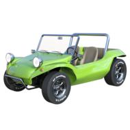 Beautiful, shiny, green beach buggy car, at white background
