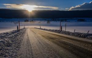 Snowy Road Aurora sunrise