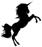 Black silhouette of the unicorn on white background