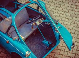 interior in the salon of a vintage car in the city