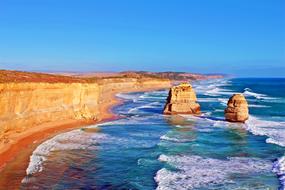 rock formation beside of Great Ocean Road on scenic coastline, Australia