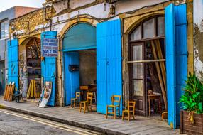 Blue Shop Shutters in Larnaca, Cyprus