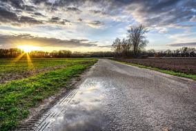 photo of wet country road at sunset