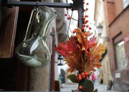 pitcher and bouquet for decoration on the street