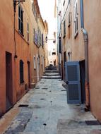 Beautiful street among the orange buildings in France